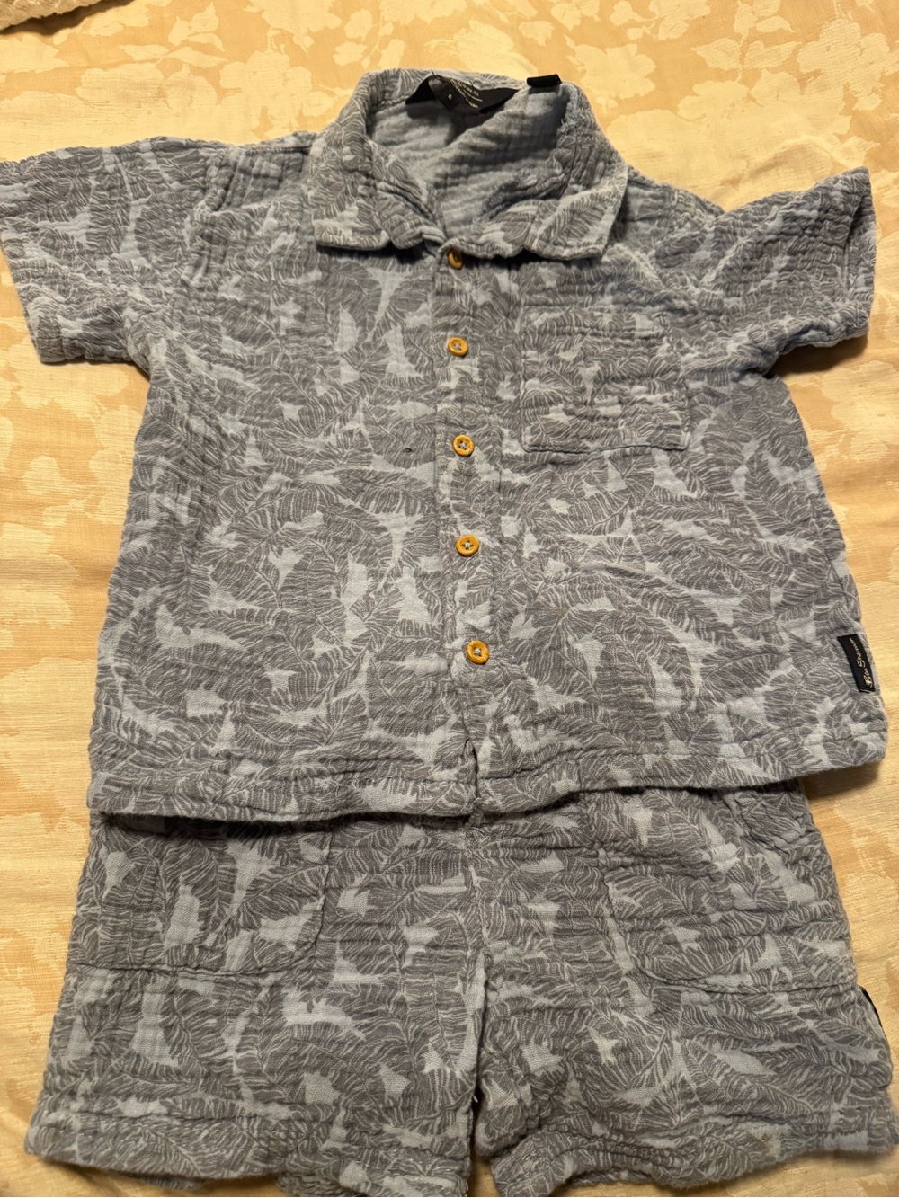 Ben Sherman Gray Leaf-Print Short Sleeve Button Shirt & Shorts Set